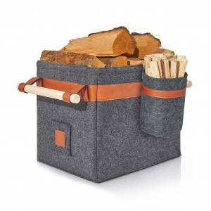 firewood Nursery Shoes Toys Laundry Organization Large Felt Storage Basket with wood handles