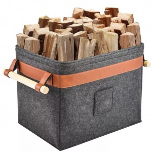 firewood Nursery Shoes Toys Laundry Organization Large Felt Storage Basket with wood handles