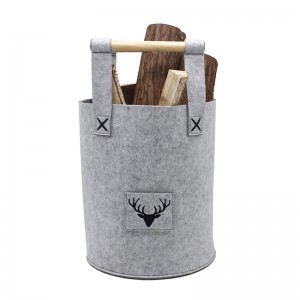 Wood handle felt storage basket