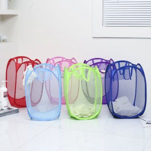 Folding mesh dirty clothes basket